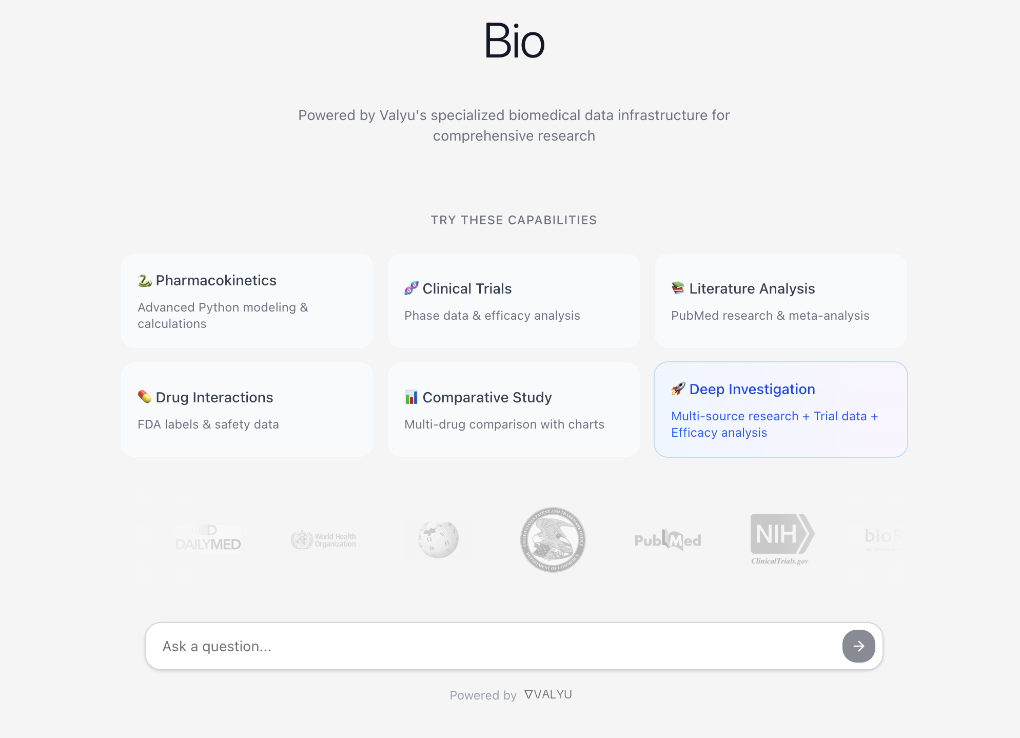 Ai Bio Code Bio AI Agent - Biomedical Deep Research | Valyu